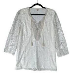Reba Elegant White Lace Women's Tunic Top